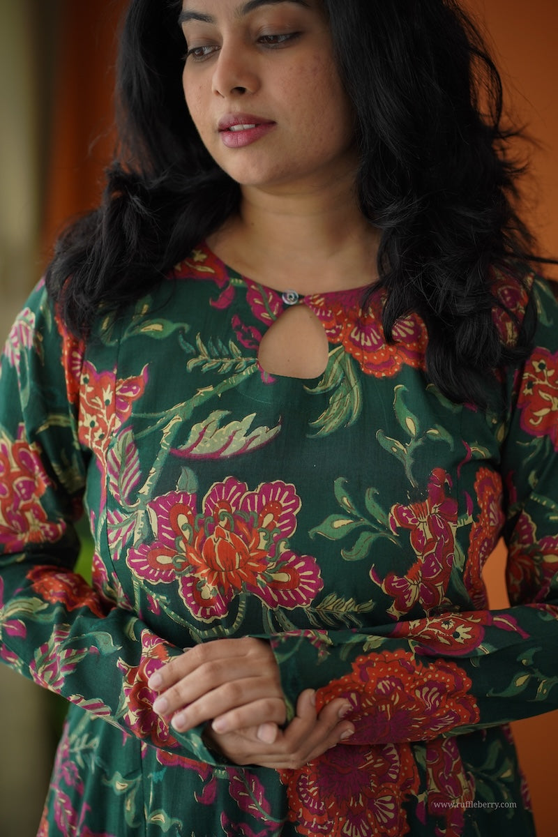 ammayi green floral co-ord set