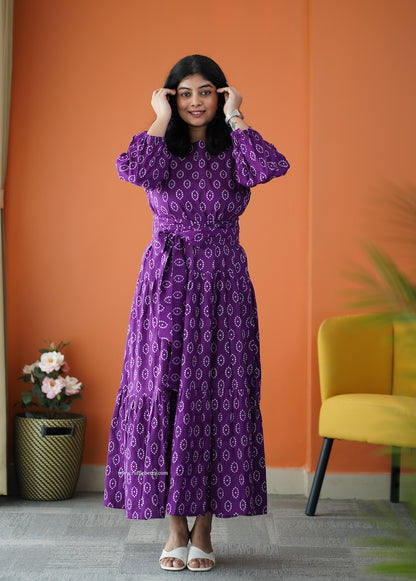 Saavan Purple Cotton Tier Dress
