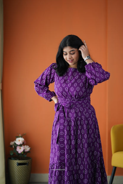Saavan Purple Cotton Tier Dress
