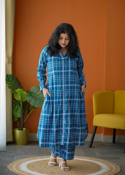 Ammayi Blue checks co-ord set