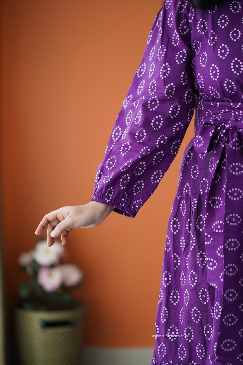saavan purple cotton tier dress