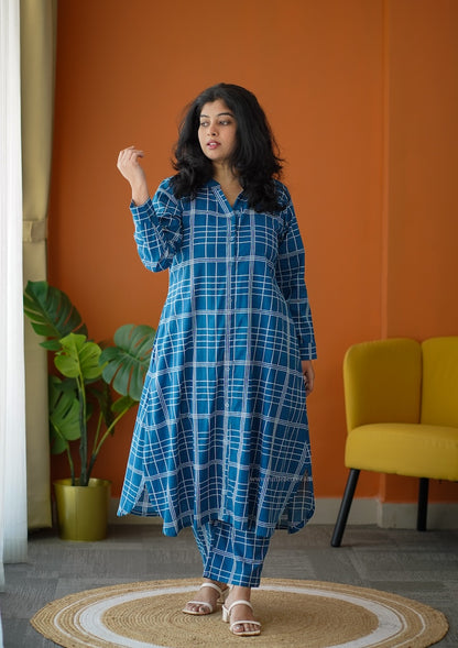 Ammayi Blue checks co-ord set