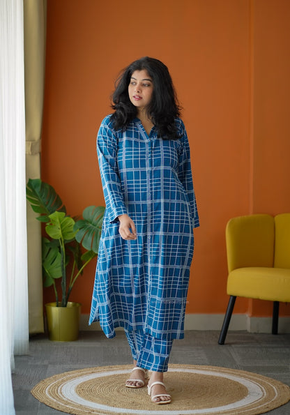 Ammayi Blue checks co-ord set