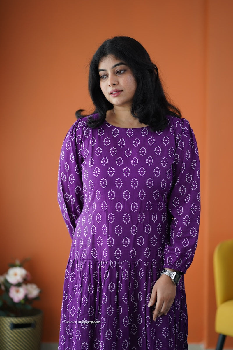 saavan purple cotton tier dress