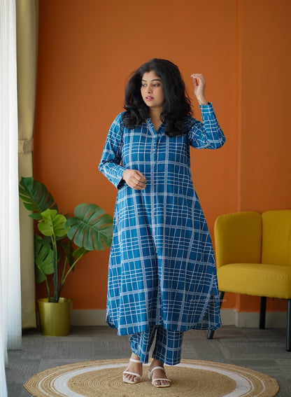 Ammayi Blue checks co-ord set