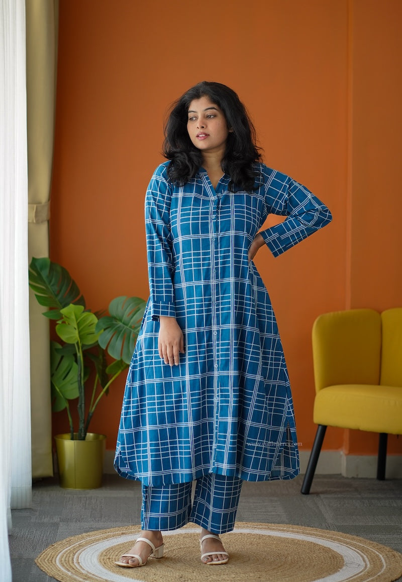 ammayi blue checks co-ord set