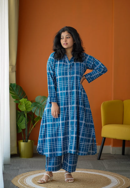 Ammayi Blue checks co-ord set