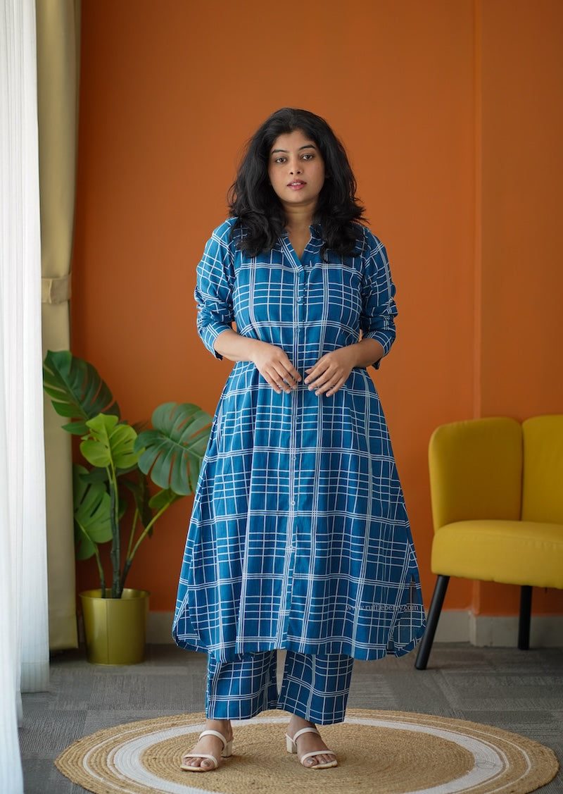 ammayi blue checks co-ord set