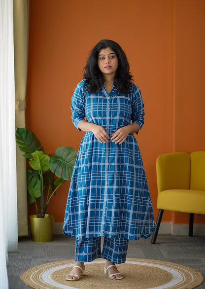 Ammayi Blue checks co-ord set