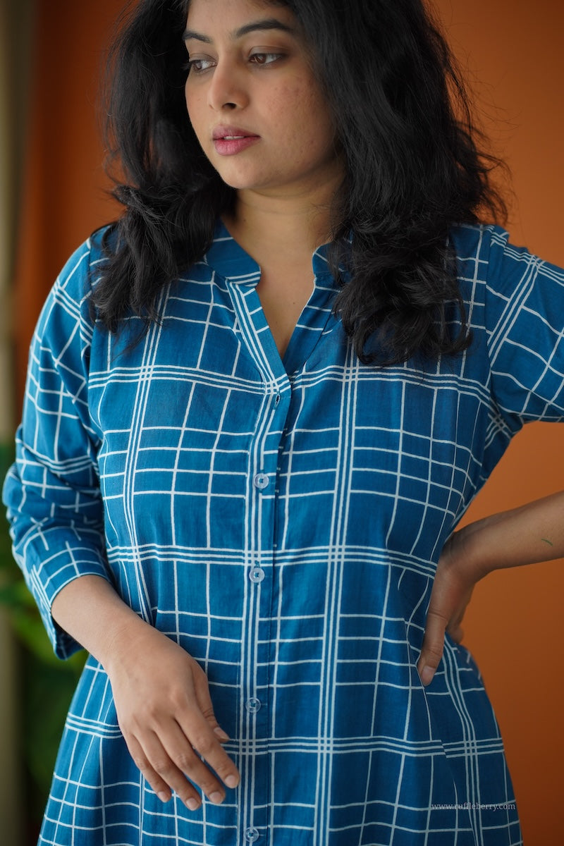 ammayi blue checks co-ord set