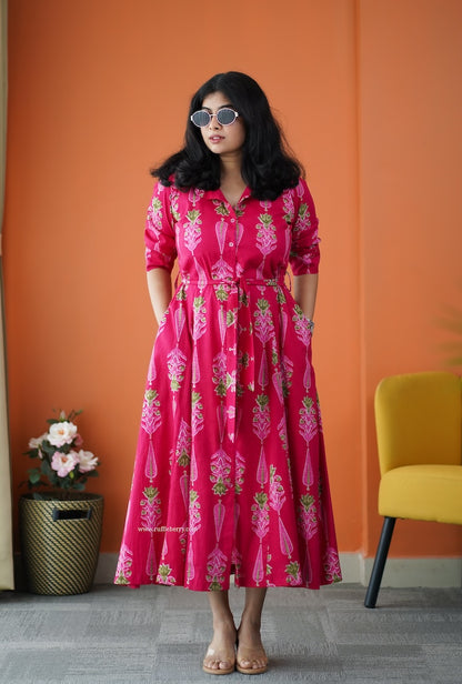 Saavan Pink Cotton Flared Shirt Dress