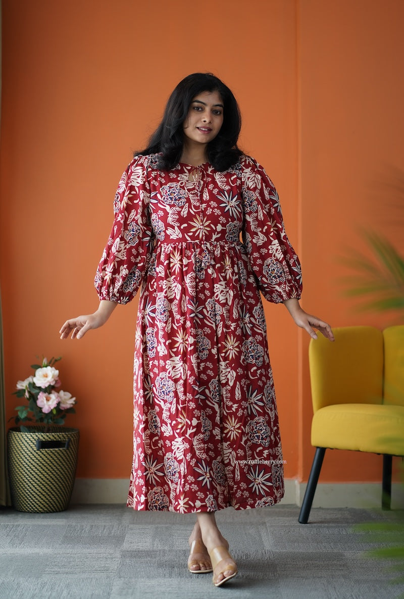 Saavan Maroon Cotton Tier Dress – Ruffleberry