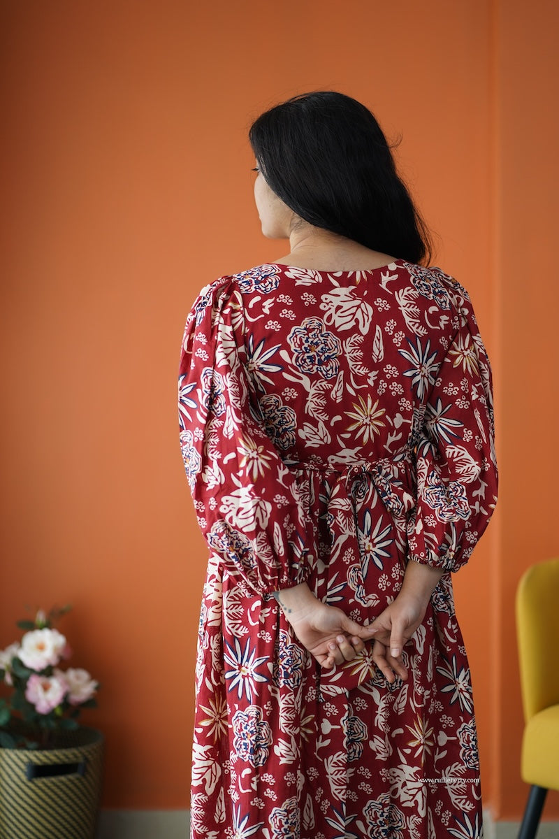 saavan maroon cotton tier dress