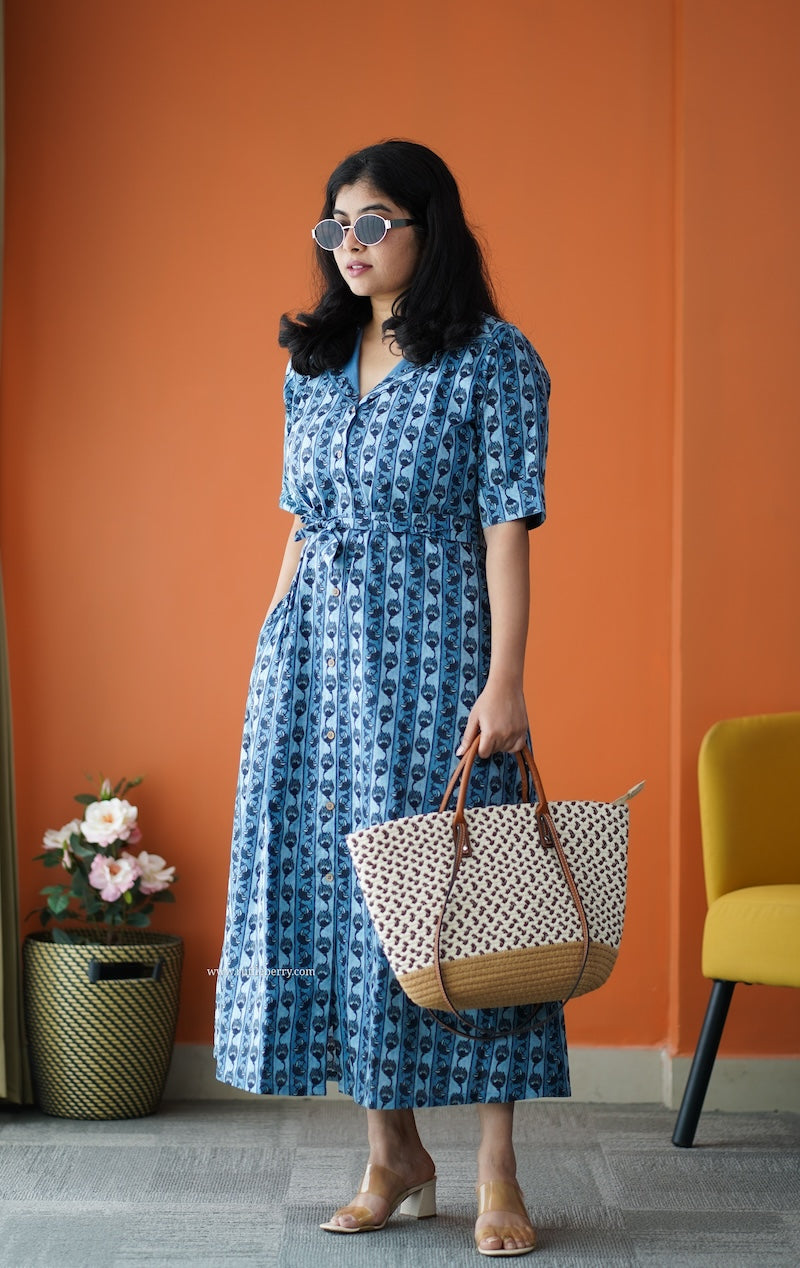 saavan blue cotton shirt dress