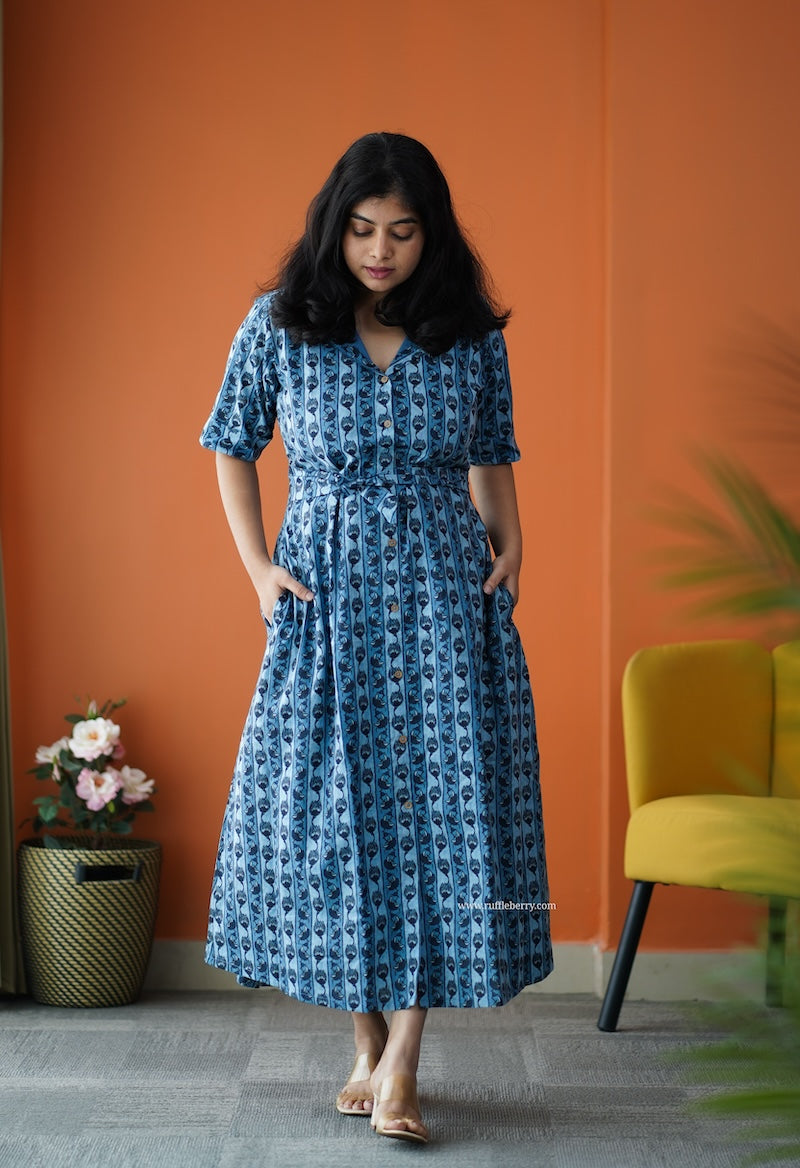 saavan blue cotton shirt dress