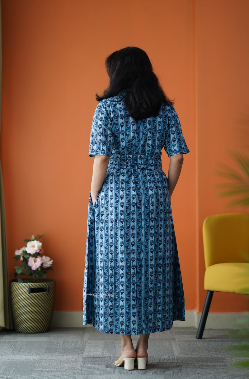 saavan blue cotton shirt dress