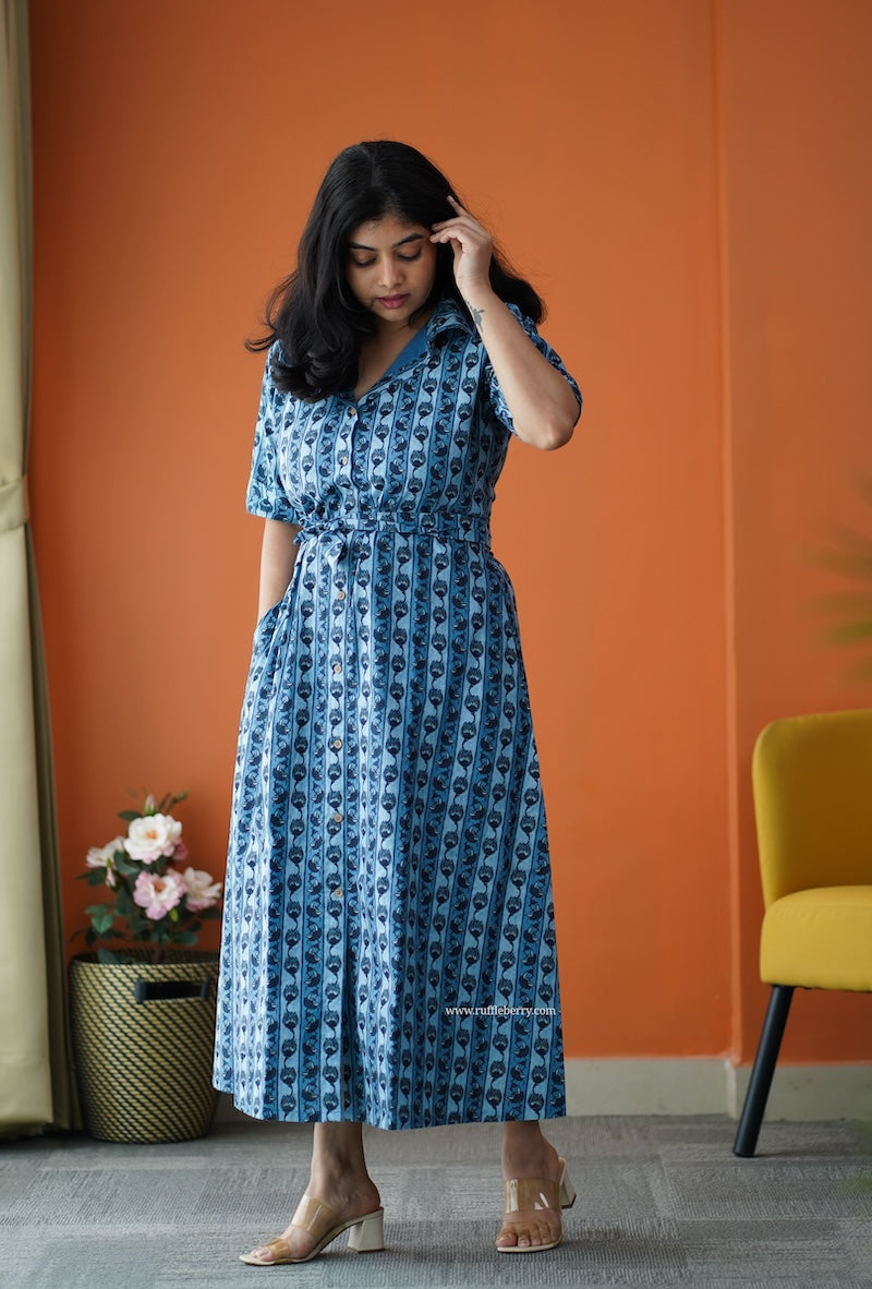 saavan blue cotton shirt dress