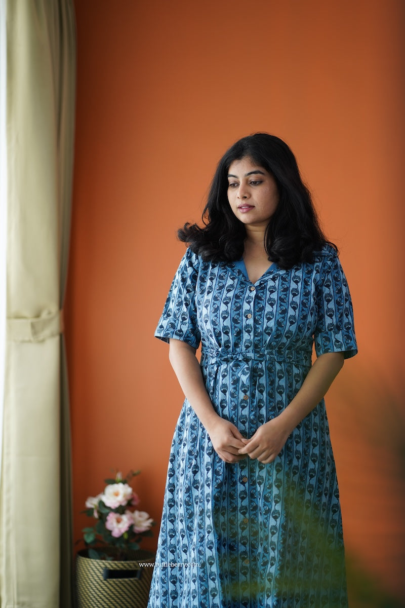 saavan blue cotton shirt dress