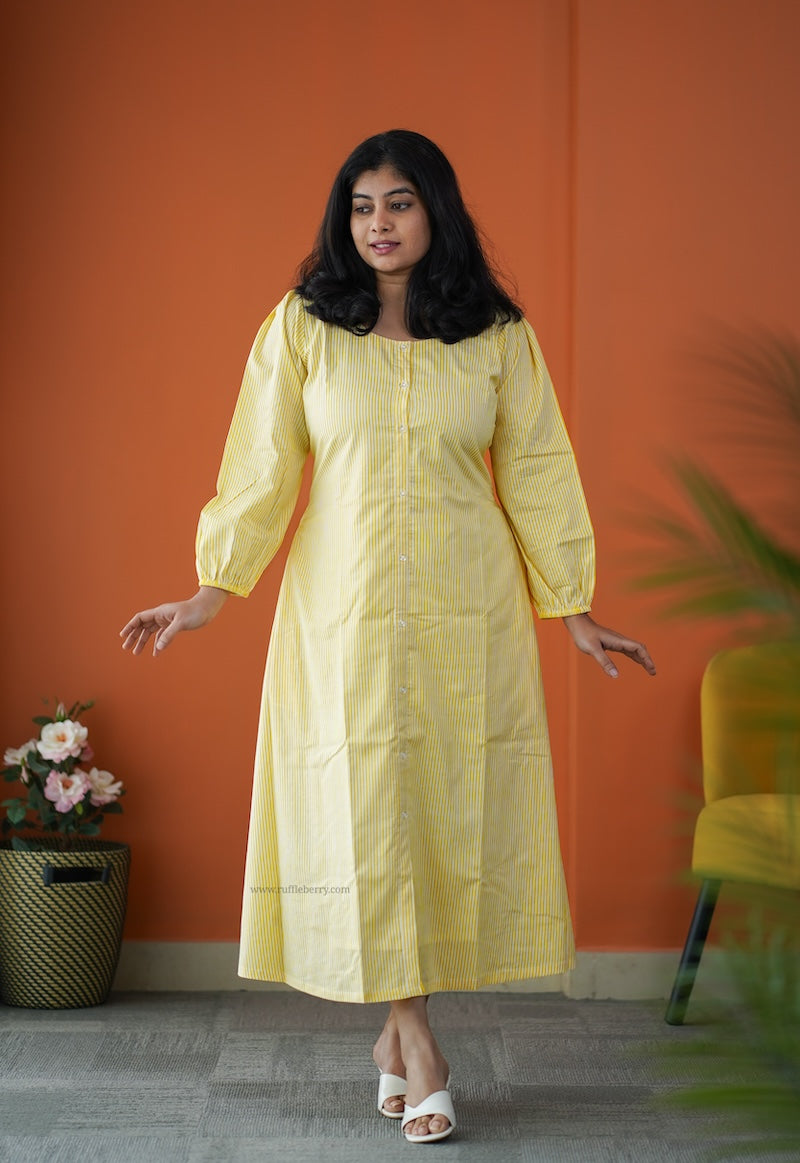 saavan yellow cotton a-line dress