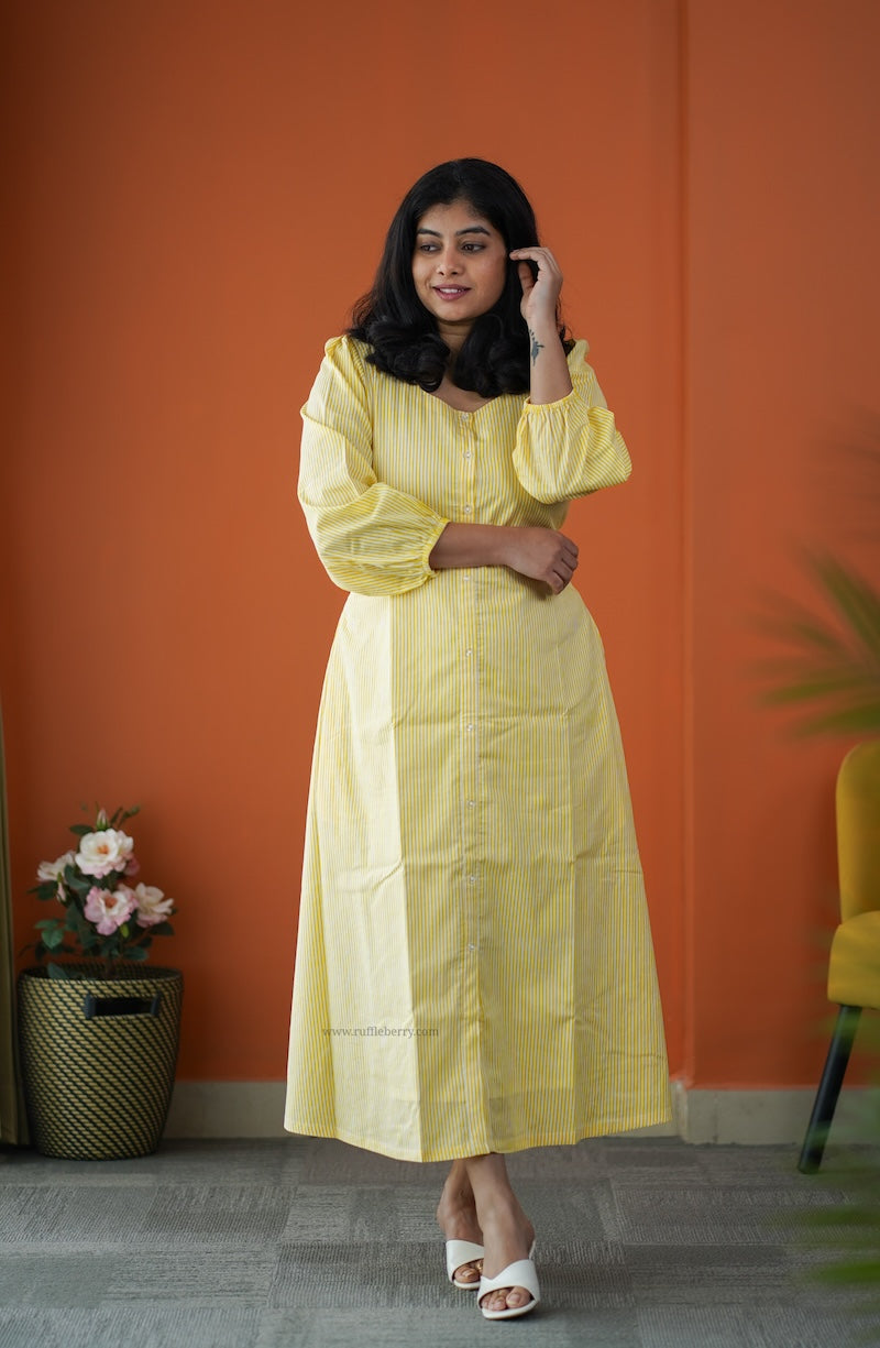 saavan yellow cotton a-line dress