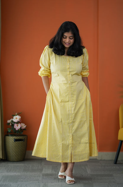 Saavan Yellow Cotton A-line Dress