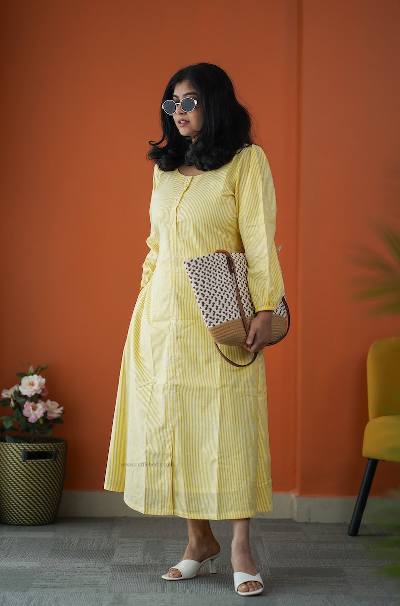 saavan yellow cotton a-line dress
