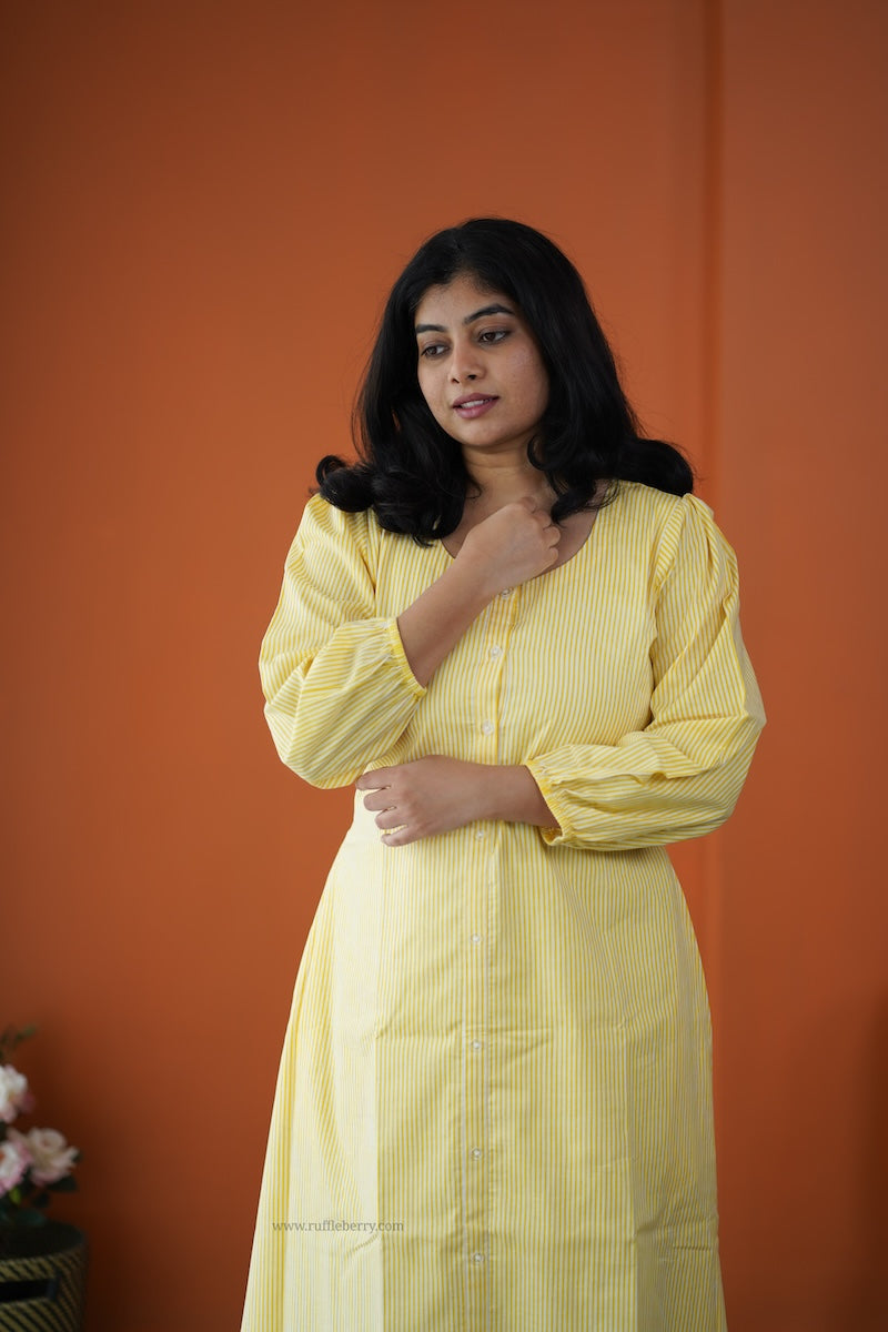 saavan yellow cotton a-line dress