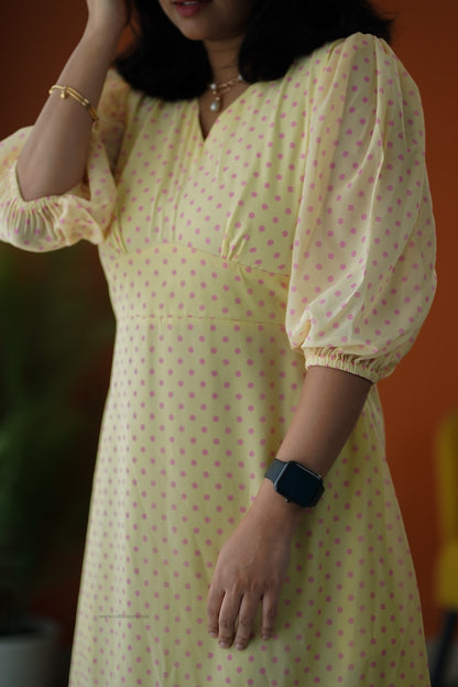 Sunburst Butter Polka Georgette Tier Dress