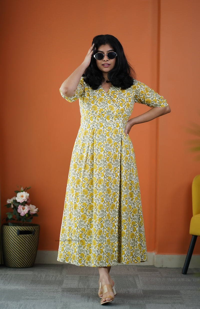 saavan ivory cotton button wrap dress