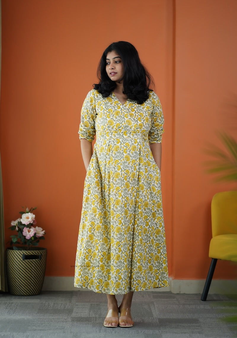 saavan ivory cotton button wrap dress