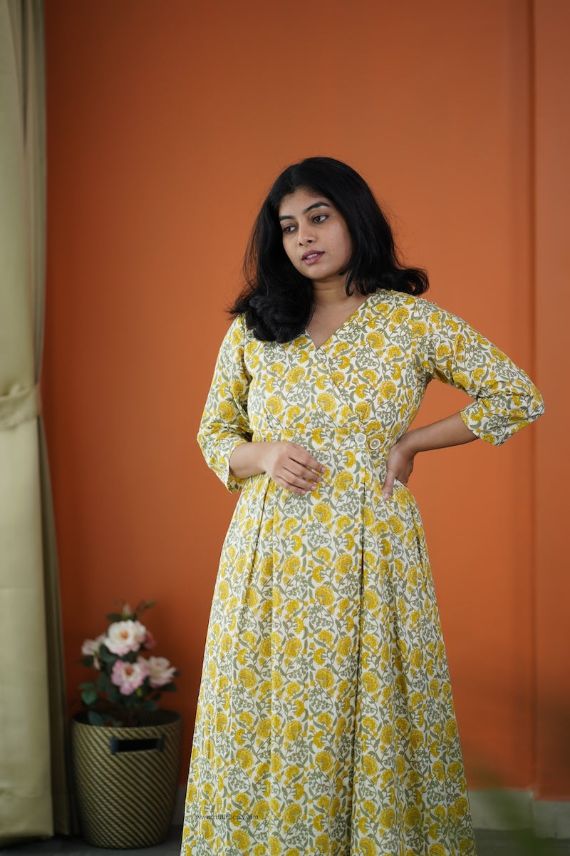 saavan ivory cotton button wrap dress