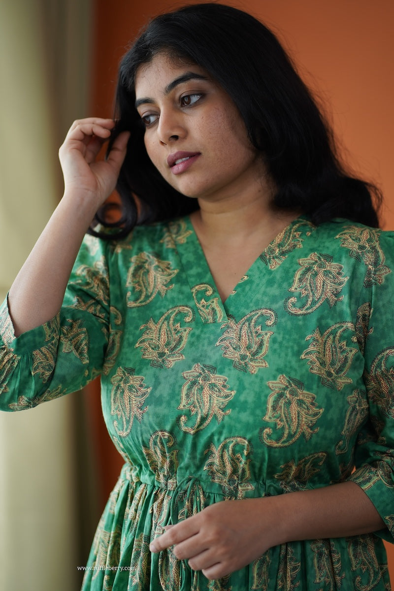 saavan green cotton tier dress