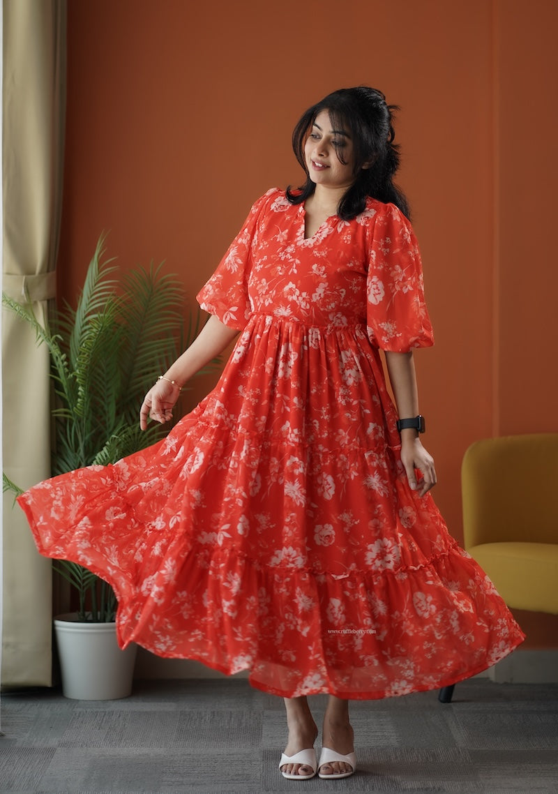 sunburst tangy georgette tier dress
