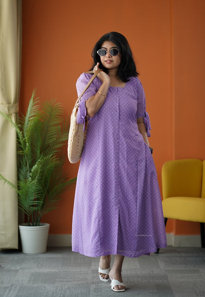 Sunburst Lilac Polka Georgette A-line Dress