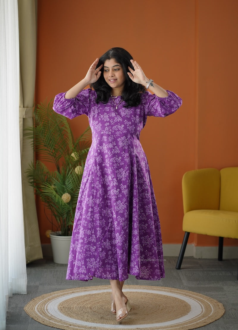 lela purple fit & flare cotton dress