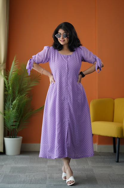 Sunburst Lilac Polka Georgette A-line Dress