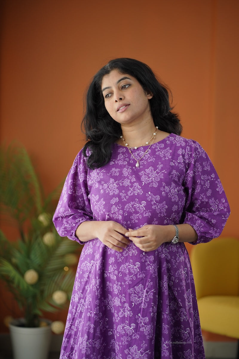 lela purple fit & flare cotton dress