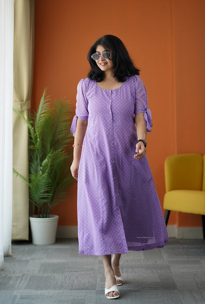 Sunburst Lilac Polka Georgette A-line Dress