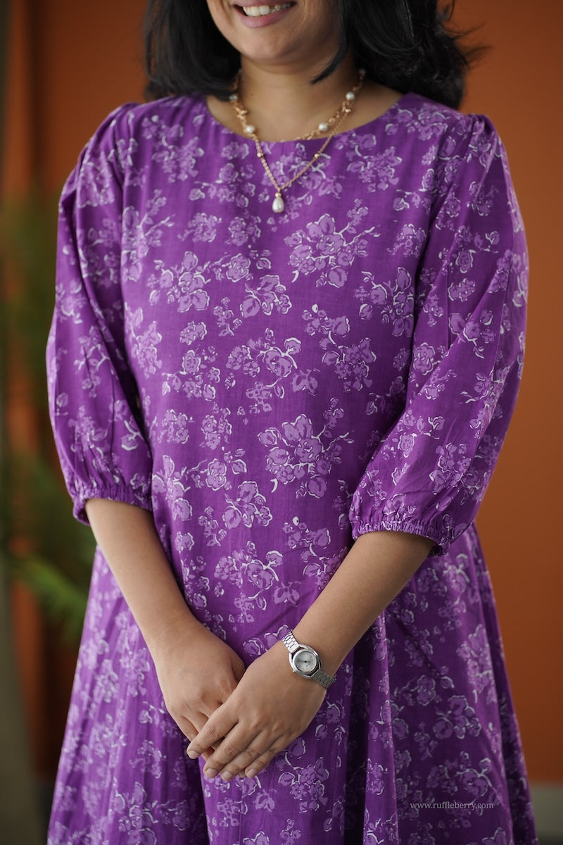 lela purple fit & flare cotton dress