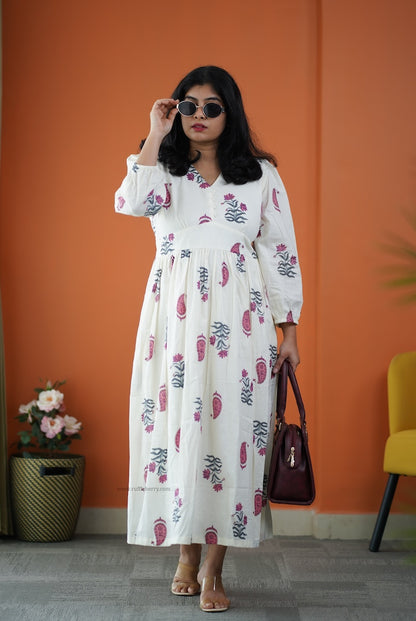 Saavan White Cotton Tier Dress