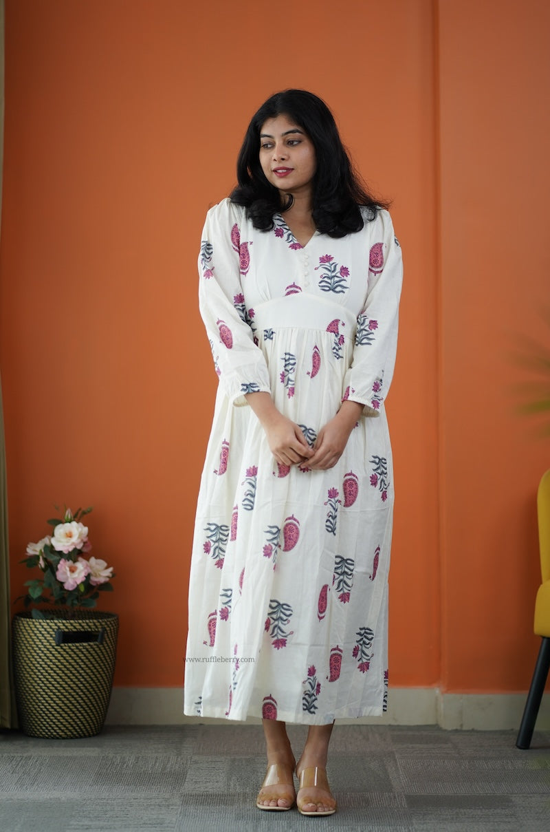 saavan white cotton tier dress