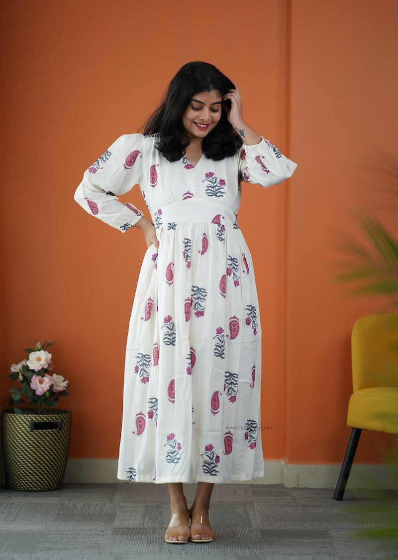 saavan white cotton tier dress