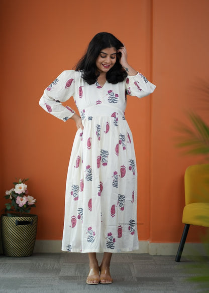 Saavan White Cotton Tier Dress