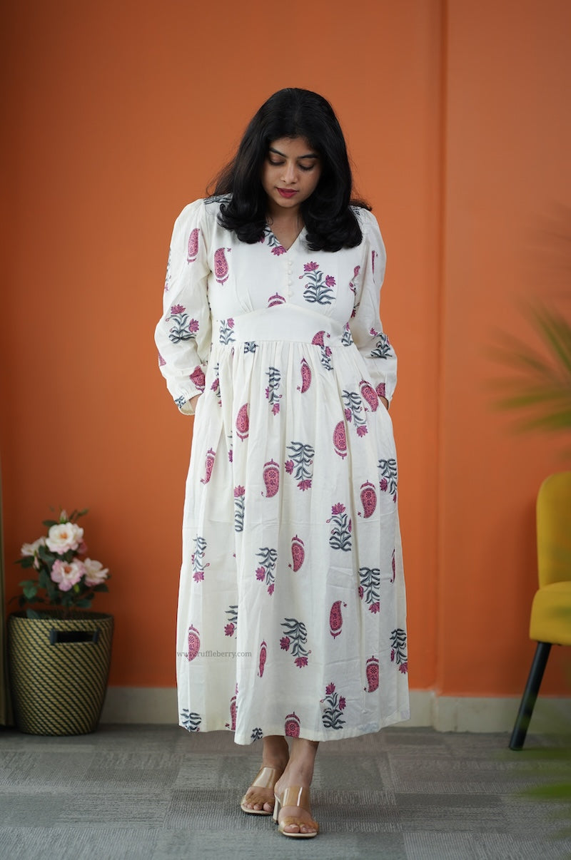 saavan white cotton tier dress