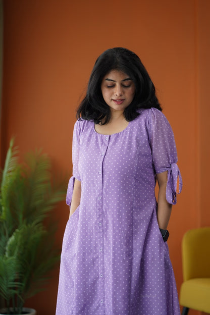 Sunburst Lilac Polka Georgette A-line Dress