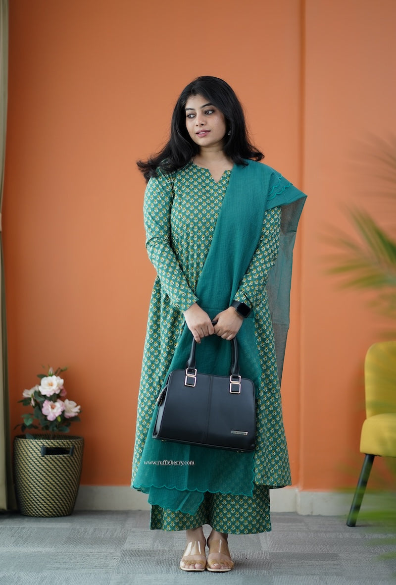 nyra leaf green 3-piece cotton co-ord set