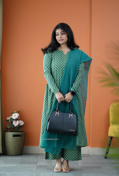 Nyra Leaf Green 3-Piece Cotton Co-ord Set