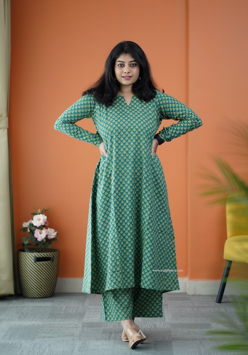 nyra leaf green 3-piece cotton co-ord set