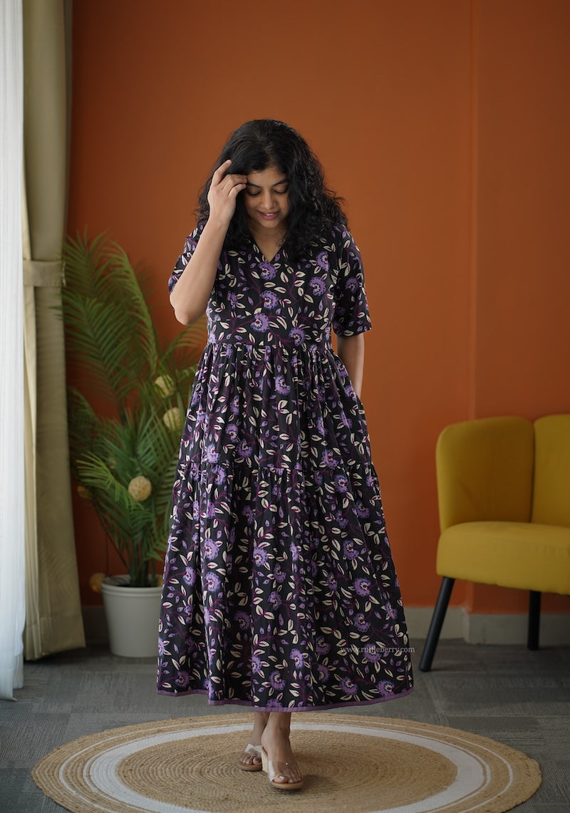 lela black purple tier dress