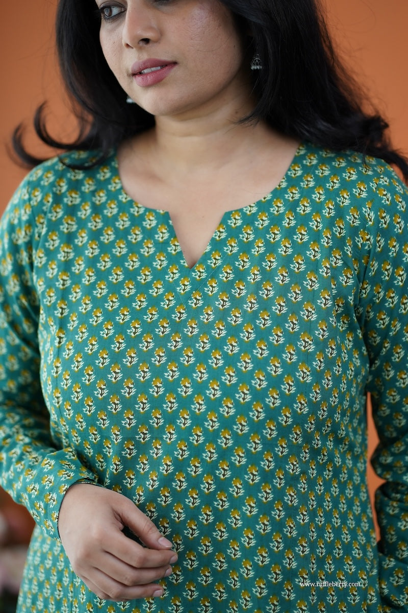 nyra leaf green 3-piece cotton co-ord set